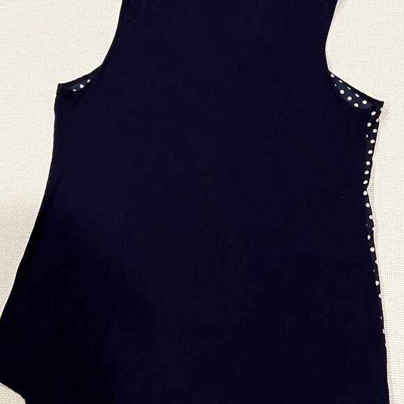 FENN WRIGHT MANSON Navy Blue Polka Dot Mixed Media Sleeveless Blouse Size Large - Picture 8 of 8